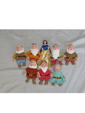 Vtg 8 Pc Lot Applause Disney Snow White The Seven Dwarfs Figures Plush COMPLETE